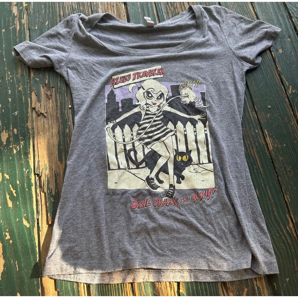 Blues Traveler Suzie Cracks the Whip Graphic Tee Gray Scoop Neck Shirt Large